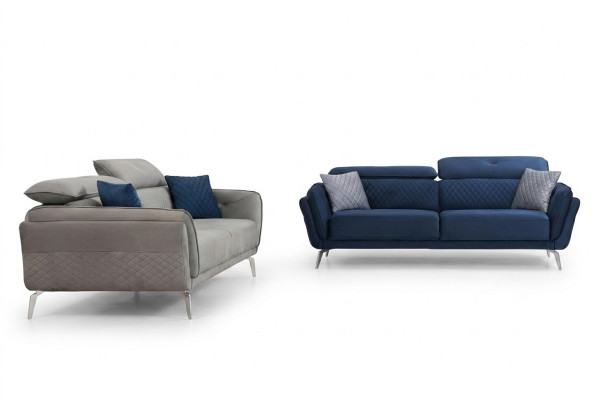 Designer Polster Couchgarnitur Blau-Graue Stoffsofas Luxus 2x 3-Sitzer