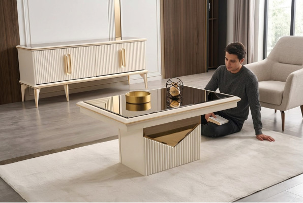 Luxus Couchtisch Kaffeetisch Sofatisch Beistelltisch Holz Beige Tisch