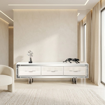 Sideboard TV Ständer Wandpanel Weiß RTV Lowboard Moderne Wohnwand