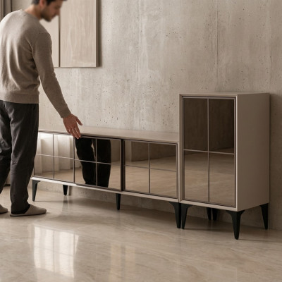 Sideboard TV Ständer RTV Lowboard Weiß Holz Tisch Möbel Wohnzimmer