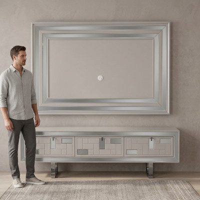Wohnwand Sideboard TV Ständer Wandpanel Weiß RTV Lowboard Moderne