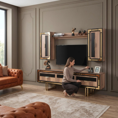 Garnitur Wohnwand TV Ständer Schranke RTV Lowboard Braun Wohnzimmer