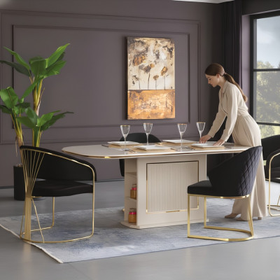Essecke Luxus Essgruppe Komplette Esszimmer Esstisch Stühle 7tlg Beige