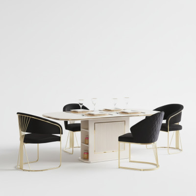 Essecke Luxus Essgruppe Komplette Esszimmer Esstisch Stühle 7tlg Beige