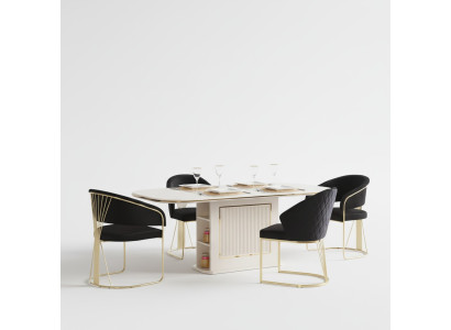 Essecke Luxus Essgruppe Komplette Esszimmer Esstisch Stühle 7tlg Beige