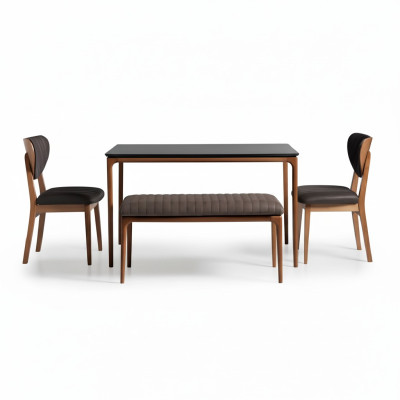 Essecke Essgruppe Esszimmer Esstisch Stühle 6tlg Braun Bank Stoff Holz