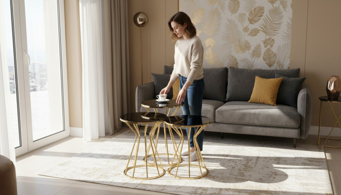 Gruppe Beistelltische Kaffeetische Sofatische 3tlg Couchtische Gold