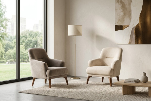 Stoffsessel Sessel Beige Polster Wohnzimmer Einsitzer Sitz Ohrensessel