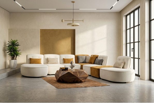 Sektionssofa Sofa Modulares Ecksofa L form Counch Beige Stoff Polster