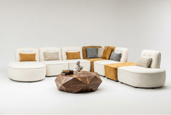 Sektionssofa Sofa Modulares Ecksofa L form Counch Beige Stoff Polster