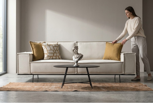 Zweisitzer Sofa 2 Sitzer Stoffsofa Polstersofa Beige Couch Moderne