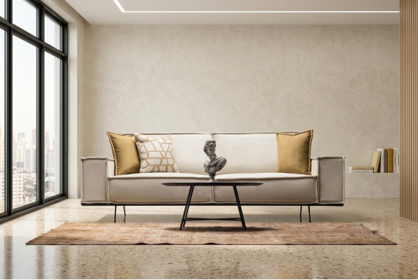Zweisitzer Sofa 2 Sitzer Stoffsofa Polstersofa Beige Couch Moderne
