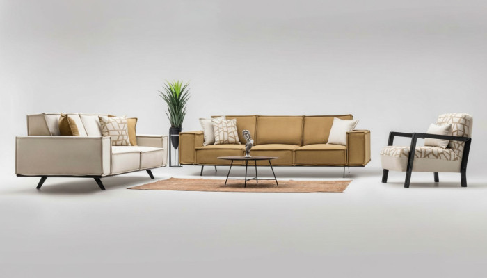 Sofagarnitur Viersitzer Dreisitzer Sessel Stoffsofa Sofa Braun Set