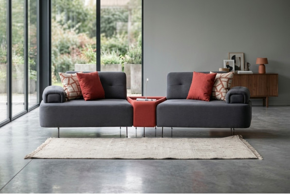 Luxus Couch Stoffsofa Sofa 2 Sitzer Zweisitzer Grau Polstersofa Tisch