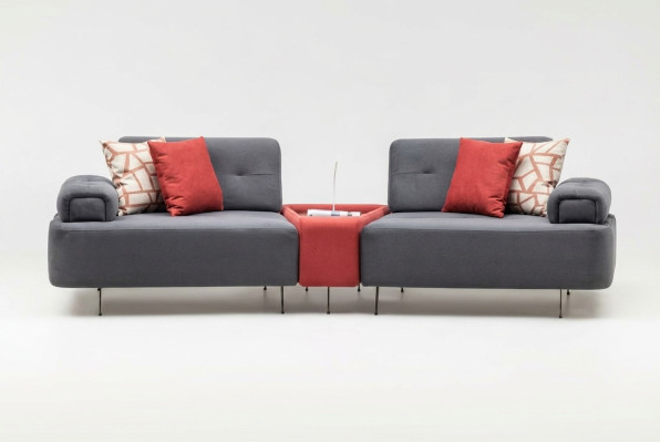 Luxus Couch Stoffsofa Sofa 2 Sitzer Zweisitzer Grau Polstersofa Tisch