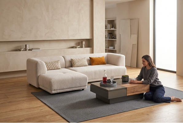 Eckgarnitur Ecksofa L form Stoffsofa Polstersofa Couch Sofa Beige