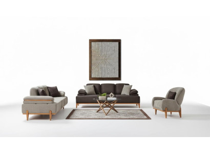 Komplette Braun-Graue Wohnzimmer Sitzgarnitur Polstersofas Sessel 3tlg