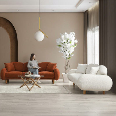 Moderne Polstersofa Garnitur Wohnzimmer Dreisitzer Weißer 3-Sitzer 2tlg