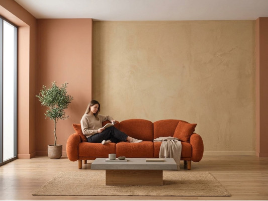 Polstersofa Orange Dreisitzer Sofa 3 Sitzer Stoffsofa Couch Moderne