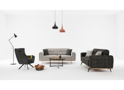 Schwarz-Graue Sofagarnitur Luxuriöse Stoffsessel Moderne Wohnzimmer Möbel