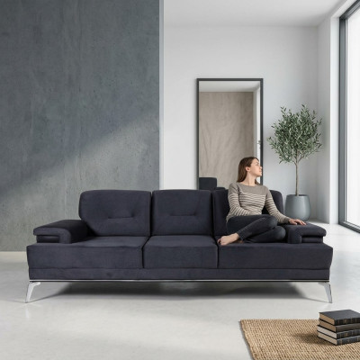 Couch Dreisitzer Stoffsofa Design Blau Sofa 3 Sitzer Polstersofa