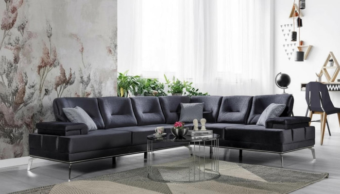 Graue Polstercouch Designer Edelstahl Ecksofa Moderne Wohnzimmer Möbel