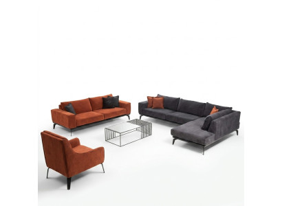 Grau-Orange Couchgarnitur Luxuriöse Wohnzimmer Möbel 3-Sitzer Ecksofa