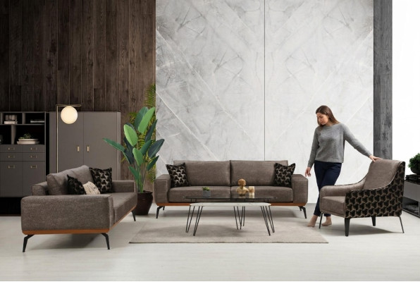 Komplette Wohnzimmer Couchgarnitur 2x 3-Sitzer Sofas Stoff Sessel 3tlg