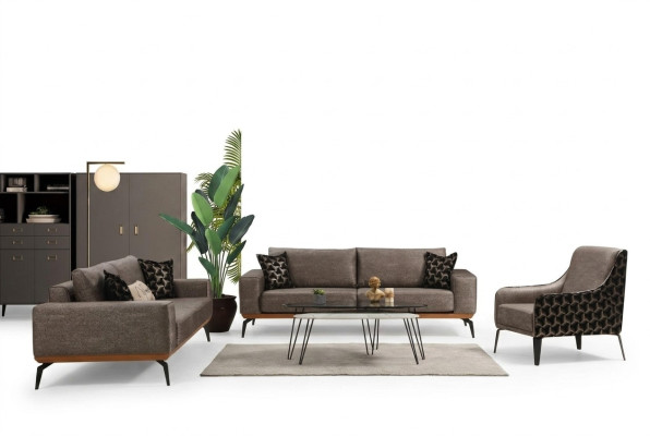 Komplette Wohnzimmer Couchgarnitur 2x 3-Sitzer Sofas Stoff Sessel 3tlg
