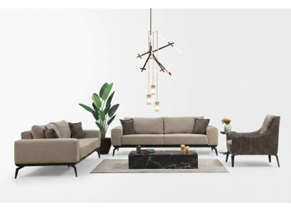 Beige Stoffsofas Komplette Garnitur Dreisitzer Polstersofas Lehnsessel