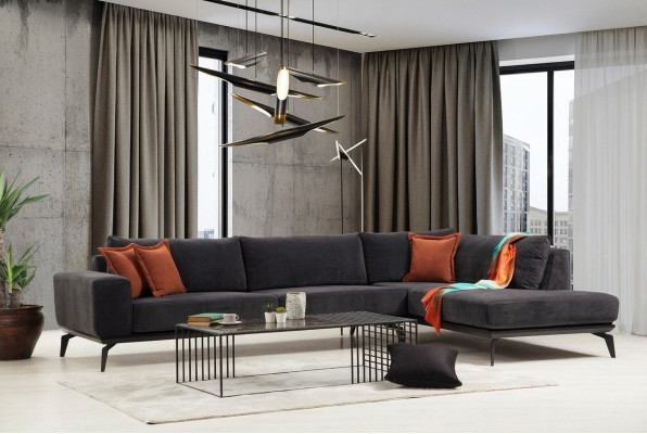Exklusives Graues Polster Ecksofa Designer Eckgarnitur Moderne Couchen
