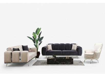 Luxus Couchgarnitur Dreisitzer Sessel Couch Beige Stoffsofa Sofas 3tlg