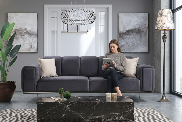 Moderne Dreisitzer Couch Stoffsofa Polstersofa Grau Sofa Stoff 3 Sitz