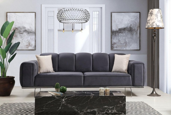 Moderne Dreisitzer Couch Stoffsofa Polstersofa Grau Sofa Stoff 3 Sitz