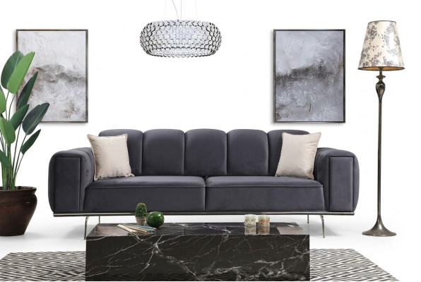 Moderne Dreisitzer Couch Stoffsofa Polstersofa Grau Sofa Stoff 3 Sitz