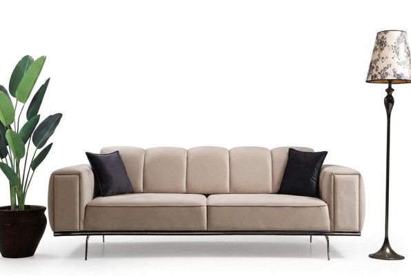 Couch Luxus Stoffsofa Dreisitzer Polstersofa Beige Sofa Stoff 3 Sitz