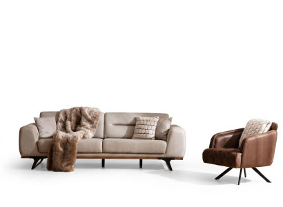 Sofagarnitur Klassischе Stoffsofa Dreisitzer Sessel Beige Polstersofa