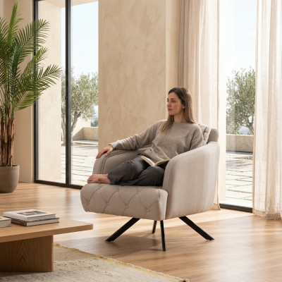 Stoffsessel Wohnzimmer Sessel Ohrensessel Grau Polster Sitz Einsitzer