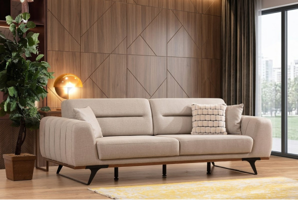 Stoffsofa Dreisitzer Beige Sofa 3 Sitzer Polstersofa Couch Design