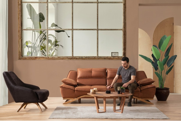 Couchgarnitur Dreisitzer Sessel Stoffsofa Polstersofa 2tlg Sofa Braun