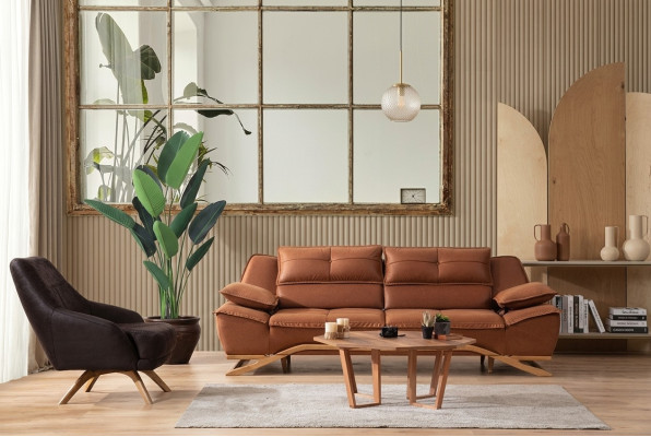 Couchgarnitur Dreisitzer Sessel Stoffsofa Polstersofa 2tlg Sofa Braun