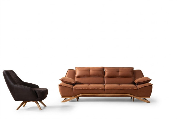 Couchgarnitur Dreisitzer Sessel Stoffsofa Polstersofa 2tlg Sofa Braun
