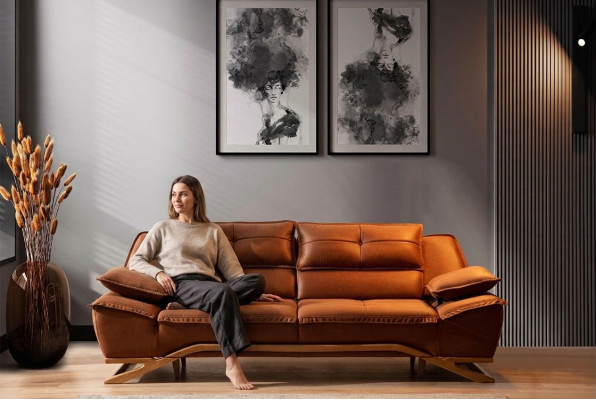 Dreisitzer Stoffsofa Couch Braun Sofa 3 Sitzer Polstersofa Modern