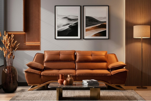 Dreisitzer Stoffsofa Couch Braun Sofa 3 Sitzer Polstersofa Modern