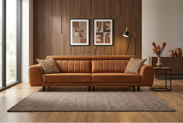 Luxus Viersitzer Couch Braun Kunstleder Sofa 4 Sitzer Polstersofa