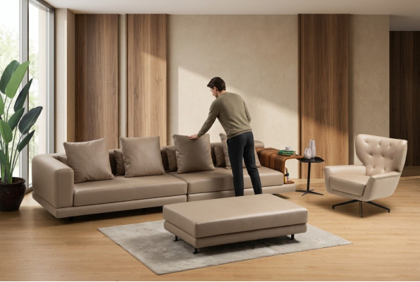 Sofagarnitur Polstersofa Viersitzer Sessel Beige Sofa 2tlg Kunstleder