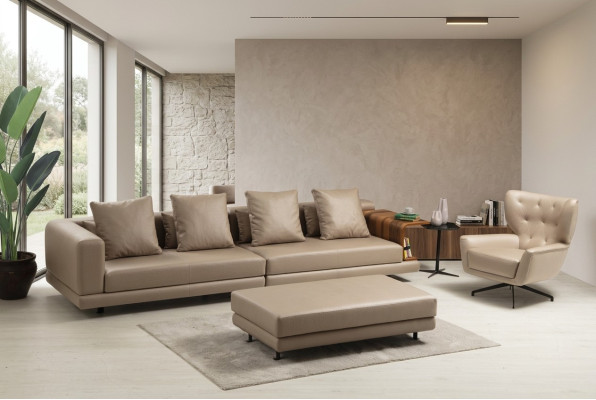 Sofagarnitur Polstersofa Viersitzer Sessel Beige Sofa 2tlg Kunstleder