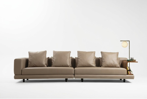 Viersitzer Couch Beige Sofa 4 Sitzer Polstersofa Modern Kunstleder