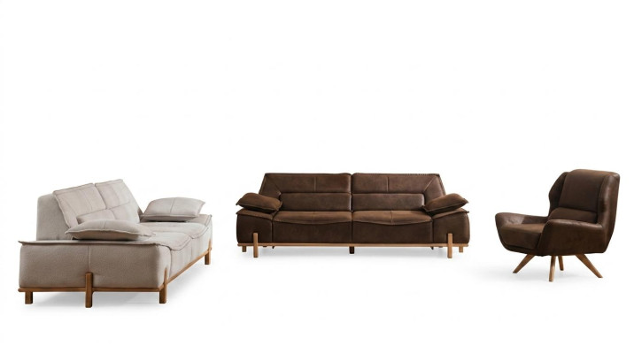 Komplette Couchgarnitur Dreisitzer Sessel Couch Braun Stoff Sofas 3tlg