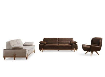 Komplette Couchgarnitur Dreisitzer Sessel Couch Braun Stoff Sofas 3tlg